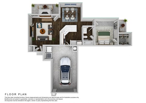 Floor plan for 1 bed, 1 bath, 703 sqft
